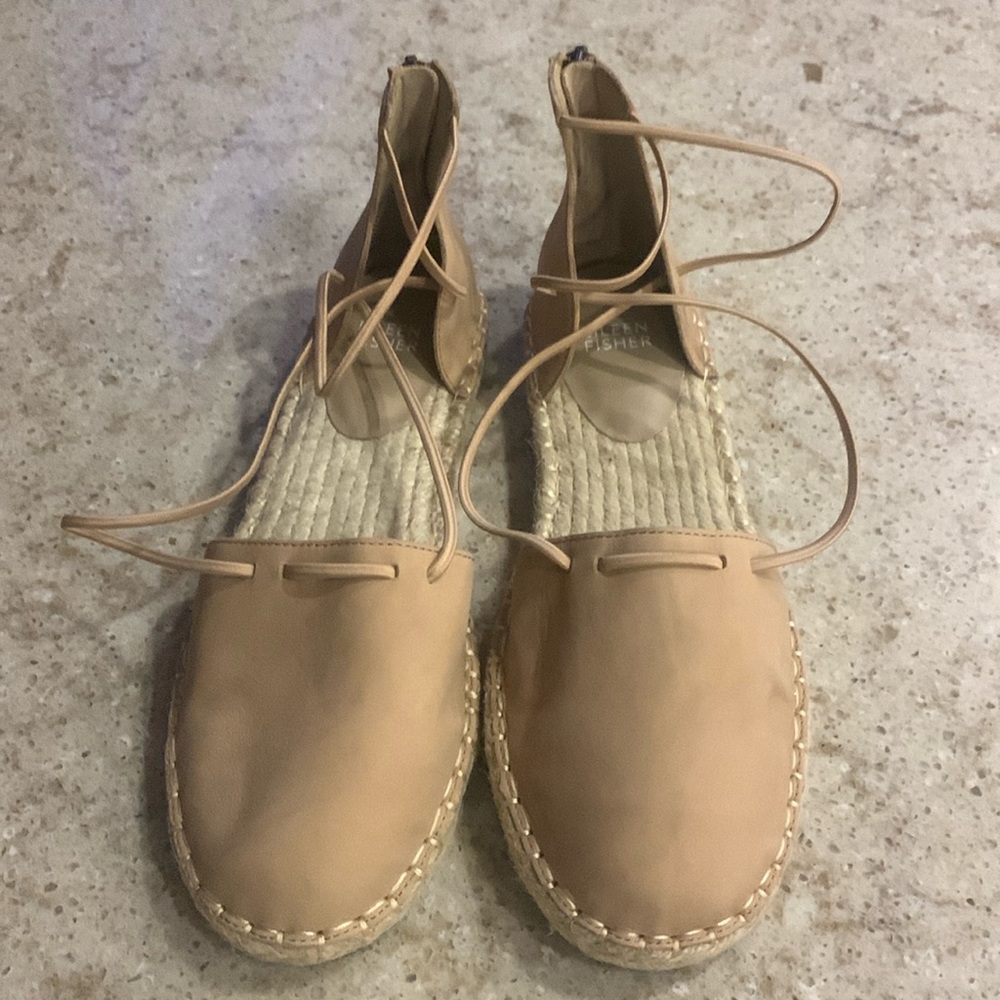 NWOT Eileen Fisher Lee d'Orsay Flat Leather Espadrille Sandals Size 8.5